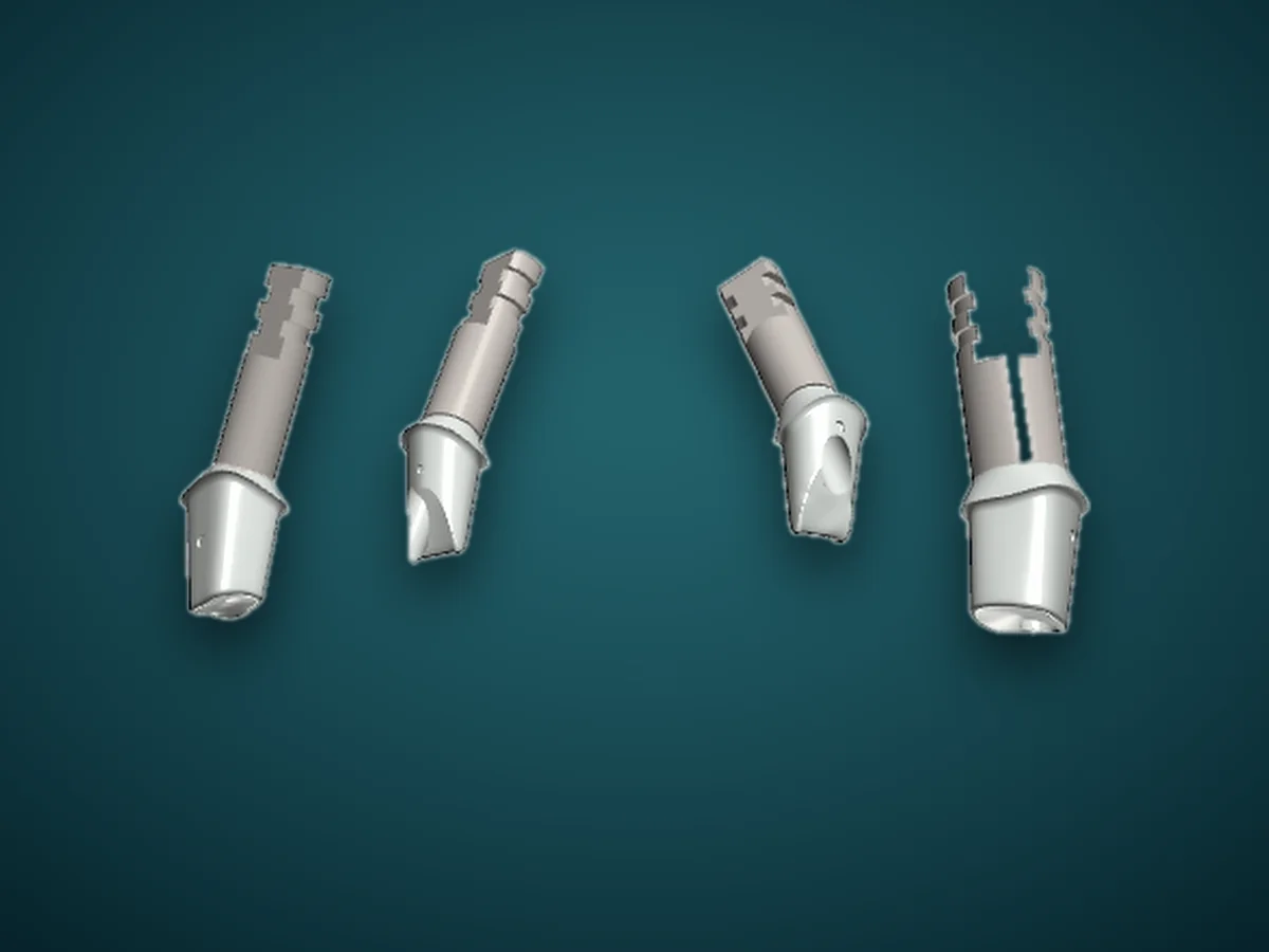 Four custom abutment designs at different angles